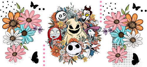 Floral Skeleton Friends Halloween UV DTF Cup Wrap for 16oz Libbey Can KA-18592