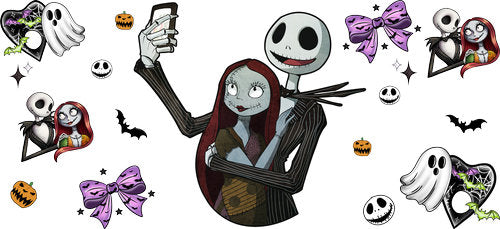Skeleton Couple Selfie Halloween UV DTF Cup Wrap for 16oz Libbey Can KA-18596