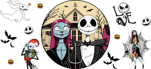 Gothic Skeleton Couple Halloween UV DTF Cup Wrap for 16oz Libbey Can KA-18598