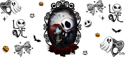 Skeleton Couple Rose Frame Halloween UV DTF Cup Wrap for 16oz Libbey Can KA-18599