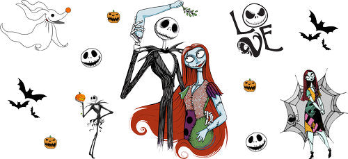 Skeleton Couple Moon Halloween UV DTF Cup Wrap for 16oz Libbey Can KA-18615