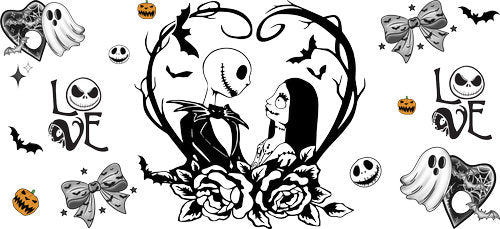 Skeleton Couple Floral Heart UV DTF Cup Wrap for 16oz Libbey Can KA-18617