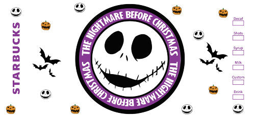 Purple Skeleton Coffee Halloween UV DTF Cup Wrap for 16oz Libbey Can KA-18621