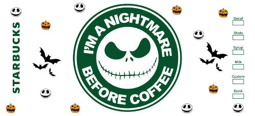 Green Nightmare Coffee UV DTF Cup Wrap for 16oz Libbey Can KA-18623