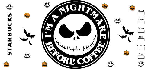 Black Nightmare Coffee UV DTF Cup Wrap for 16oz Libbey Can KA-18624