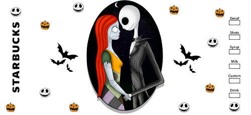 Skeleton Couple Oval Halloween UV DTF Cup Wrap for 16oz Libbey Can KA-18625