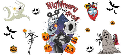 Nightmare Halloween Characters UV DTF Cup Wrap for 16oz Libbey Can KA-18630