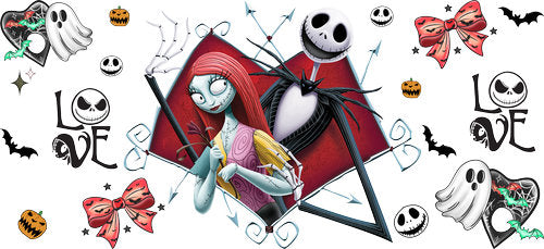 Skeleton Couple Heart Halloween UV DTF Cup Wrap for 16oz Libbey Can KA-18631
