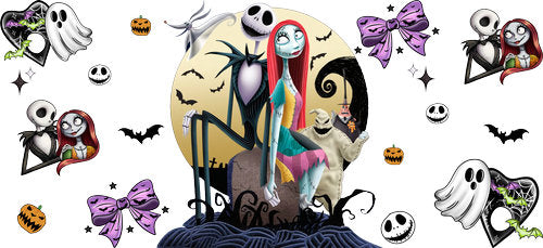 Skeleton Couple Moon Halloween UV DTF Cup Wrap for 16oz Libbey Can KA-18635
