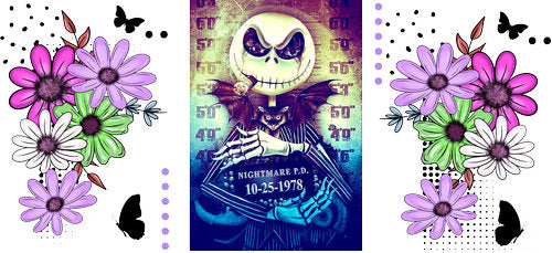Retro Skeleton Floral Halloween UV DTF Cup Wrap for 16oz Libbey Can KA-18645