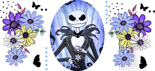 Blue Floral Skeleton King UV DTF Cup Wrap for 16oz Libbey Can KA-18649