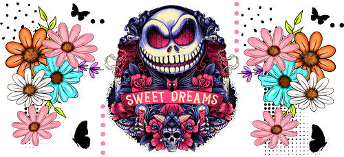 Sweet Dreams Skeleton Floral UV DTF Cup Wrap for 16oz Libbey Can KA-18651