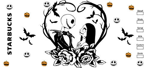 Skeleton Couple Floral Heart UV DTF Cup Wrap for 16oz Libbey Can KA-18680