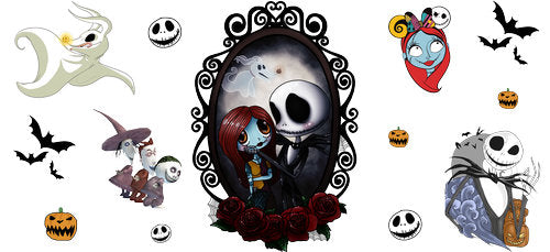 Skeleton Couple Rose Frame UV DTF Cup Wrap for 16oz Libbey Can KA-18682