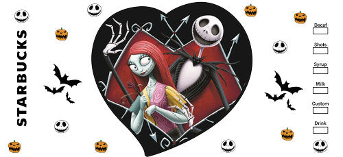 Skeleton Couple Heart Halloween UV DTF Cup Wrap for 16oz Libbey Can KA-18689
