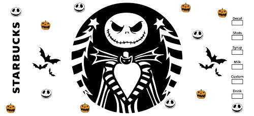 Black Skeleton Coffee Halloween UV DTF Cup Wrap for 16oz Libbey Can KA-18693