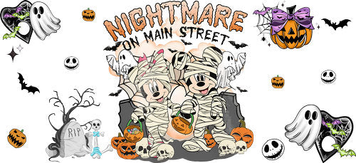 Halloween Mummy Mouse Couple UV DTF Cup Wrap for 16oz Libbey Can KA-18717