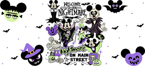Purple Halloween Mouse Characters UV DTF Cup Wrap for 16oz Libbey Can KA-18720