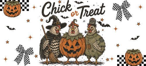 Chick or Treat Halloween Chickens UV DTF Cup Wrap for 16oz Libbey Can KA-18721