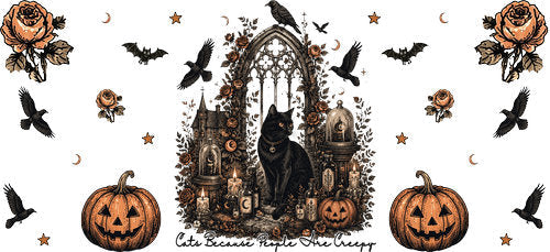 Black Cat Gothic Halloween UV DTF Cup Wrap for 16oz Libbey Can KA-18729