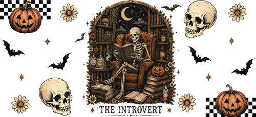 Introvert Skeleton Halloween UV DTF Cup Wrap for 16oz Libbey Can KA-18731