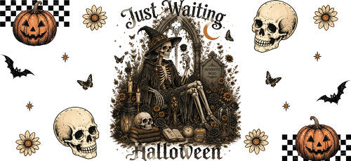 Just Waiting Halloween Skeleton UV DTF Cup Wrap for 16oz Libbey Can KA-18733