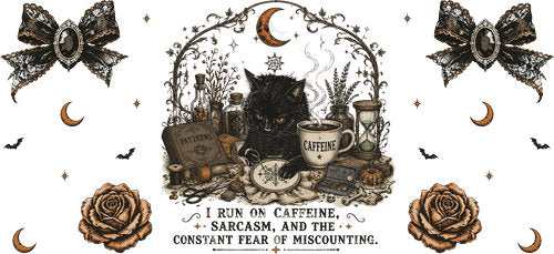 Caffeine Gothic Black Cat UV DTF Cup Wrap for 16oz Libbey Can KA-18739