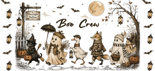 Boo Crew Halloween Animals UV DTF Cup Wrap for 16oz Libbey Can KA-18744
