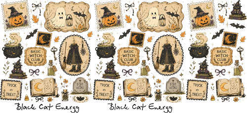 Black Cat Energy Halloween Pattern UV DTF Cup Wrap for 16oz Libbey Can KA-18745