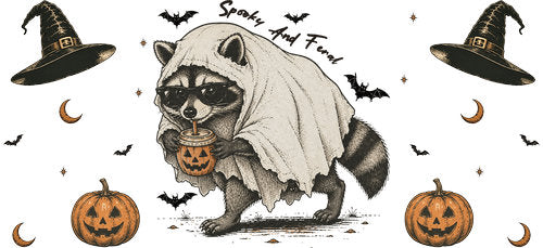Spooky Raccoon Halloween UV DTF Cup Wrap for 16oz Libbey Can KA-18746