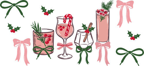 Pink Green Christmas Cocktails UV DTF Cup Wrap for 16oz Libbey Can KA-18751