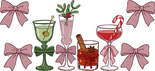 Pink Bow Cocktail Drinks UV DTF Cup Wrap for 16oz Libbey Can KA-18753