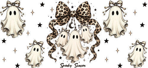 Spooky Ghost Bow Halloween UV DTF Cup Wrap for 16oz Libbey Can KA-18757