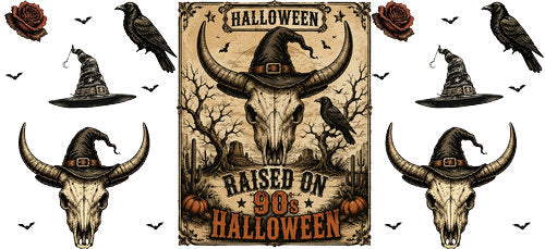 Raised on 90s Halloween Skull UV DTF Cup Wrap for 16oz Libbey Can KA-18758