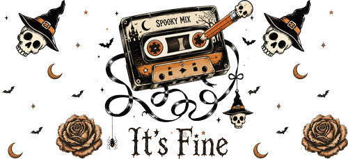 Spooky Mix Cassette UV DTF Cup Wrap for 16oz Libbey Can KA-18767