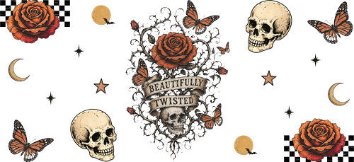 Beautifully Twisted Floral Skull UV DTF Cup Wrap for 16oz Libbey Can KA-18779