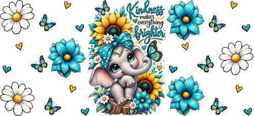 Kindness Elephant Floral UV DTF Cup Wrap for 16oz Libbey Can KA-18790