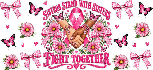 Sisters Stand Together Pink Ribbon UV DTF Cup Wrap for 16oz Libbey Can KA-18793