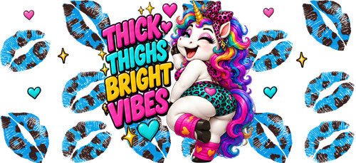 Thick Thighs Bright Vibes Unicorn UV DTF Cup Wrap for 16oz Libbey Can KA-18797