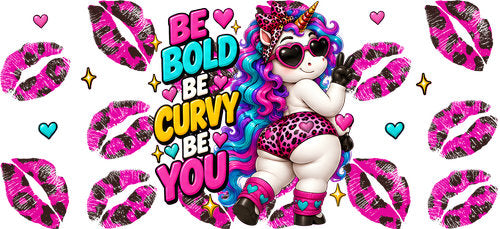 Be Bold Be Curvy Unicorn UV DTF Cup Wrap for 16oz Libbey Can KA-18801