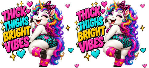 Thick Thighs Bright Vibes Unicorn UV DTF Cup Wrap for 16oz Libbey Can KA-18803