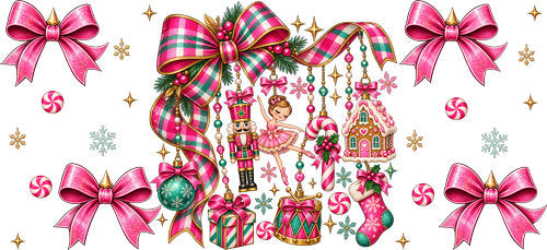 Pink Nutcracker Christmas Candy UV DTF Cup Wrap for 16oz Libbey Can KA-18810