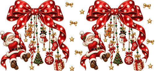 Christmas Santa Red Bow UV DTF Cup Wrap for 16oz Libbey Can KA-18812