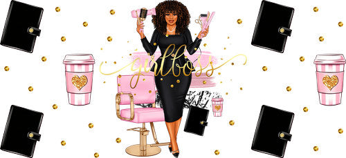 Hair Stylist Girl Black UV DTF Cup Wrap for 16oz Libbey Can KA-18819