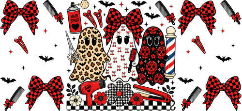 Halloween Hair Stylist Ghosts UV DTF Cup Wrap for 16oz Libbey Can KA-18820