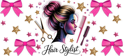 Colorful Hair Stylist Girl UV DTF Cup Wrap for 16oz Libbey Can KA-18823