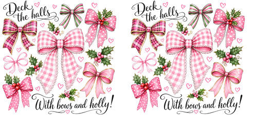 Deck the Halls Pink Bows UV DTF Cup Wrap for 16oz Libbey Can KA-18828