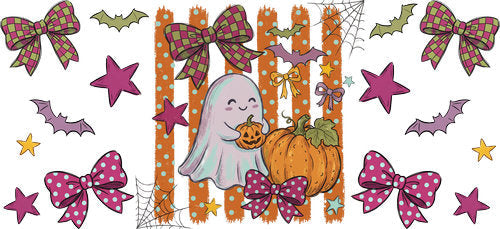 Halloween Ghost Pumpkin Bows UV DTF Cup Wrap for 16oz Libbey Can KA-18845