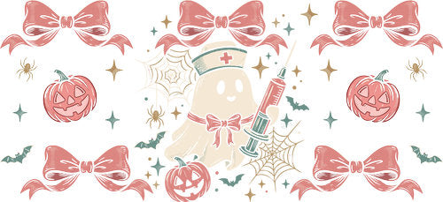 Pink Nurse Ghost Halloween UV DTF Cup Wrap for 16oz Libbey Can KA-18849
