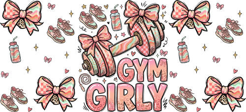 Gym Girly Pink Bows UV DTF Cup Wrap for 16oz Libbey Can KA-18851